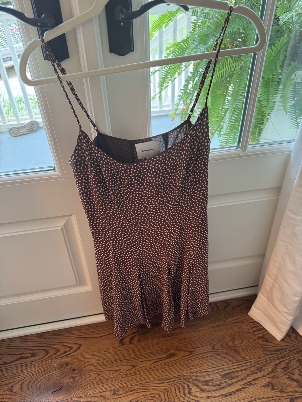 Reformation Brown Polka Dot Slip Dress